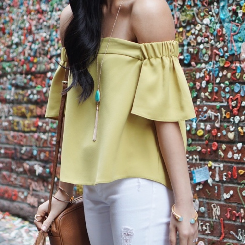 Topshop Off the Shoulder Chartreuse Livi Top